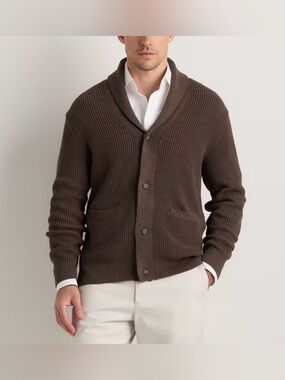Quince 100% Organic Cotton Ribbed Shawl Collar Cardigan Sweater size Medium